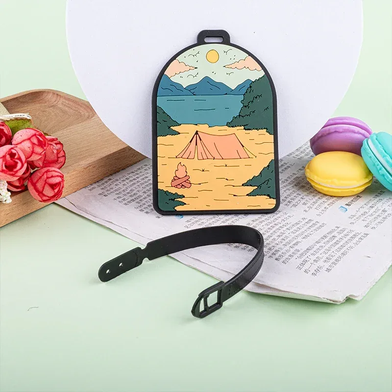 étiquette de bagage en pvc avec paysage de montagne et de nature, pour valise, sac de voyage et sac à dos, accessoire de voyage