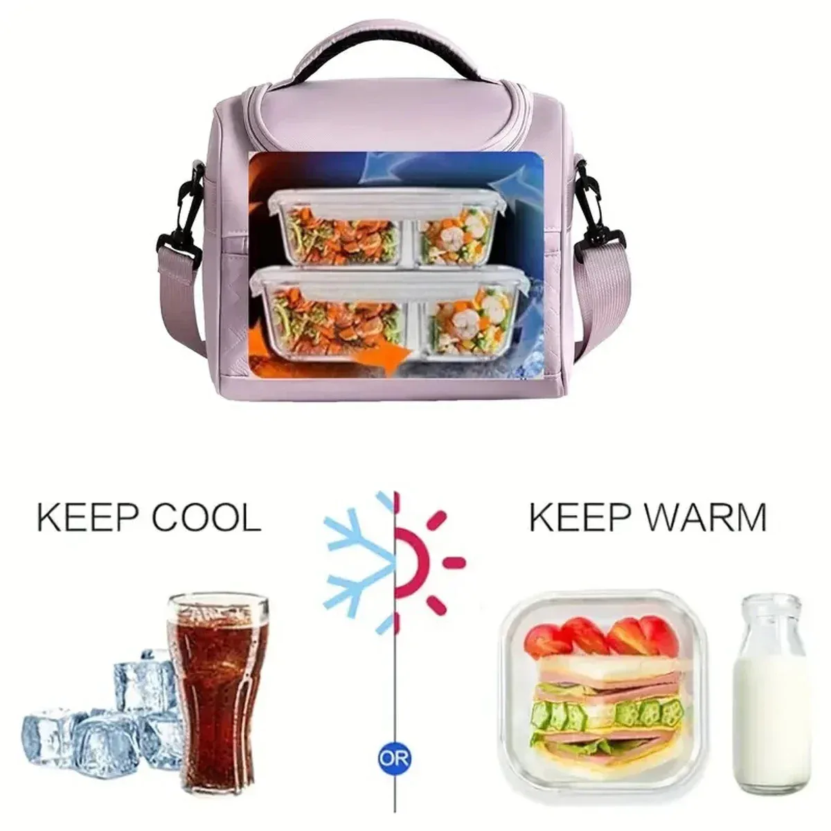 grande sacoche isotherme pour le déjeuner, lavable à la main, en polyester durable, avec bandoulière rembourrée pour le travail, l'école, les pique-niques