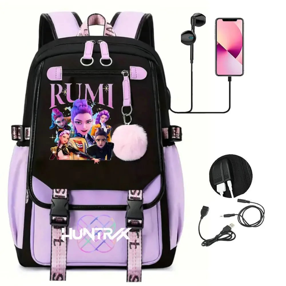 sac à dos kpop demon hunters, noir et rose, grande capacité, pour le quotidien, les voyages en plein air, rangement pratique, cadeaux de vacances