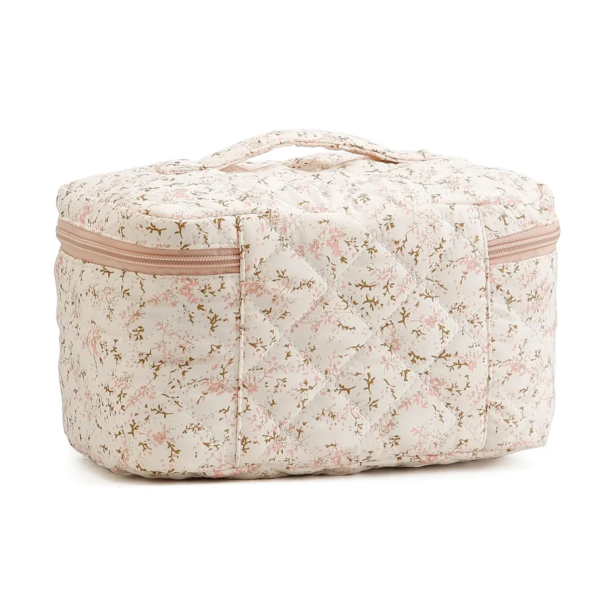 trousse de voyage matelassée florale pour femme avec fermeture éclair, grande capacité, pochette à crayons pour les voyages, le travail et le quotidien