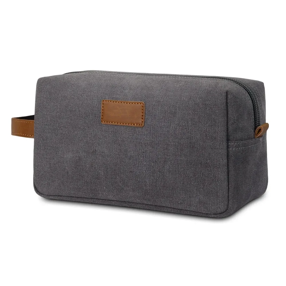 trousse de toilette, patchwork de toile imperméable à main de voyage, rangement en cuir de cheval fou, trousse de maquillage à la mode et rétro