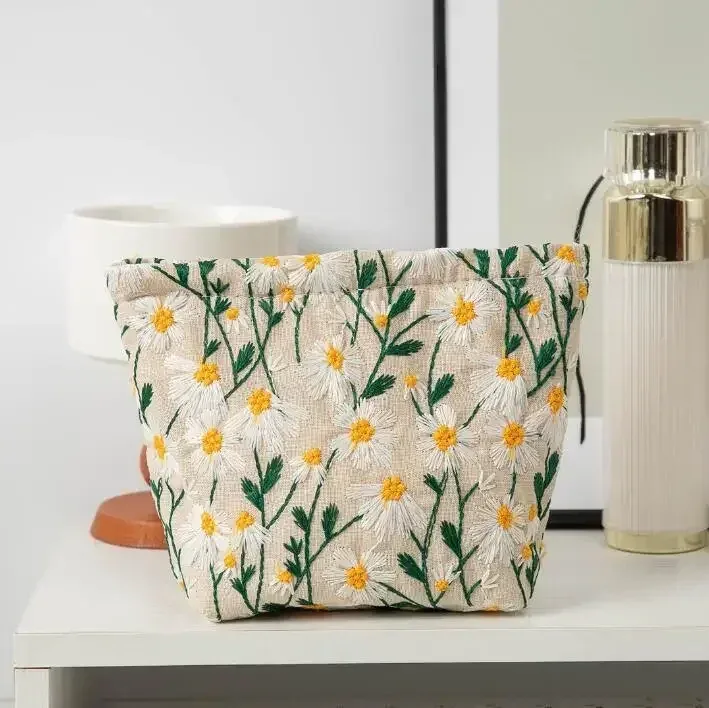 trousse de maquillage florale pour femme, trousse de beauté, broderie coréenne, poudres cosmétiques, trousse de toilette de voyage
