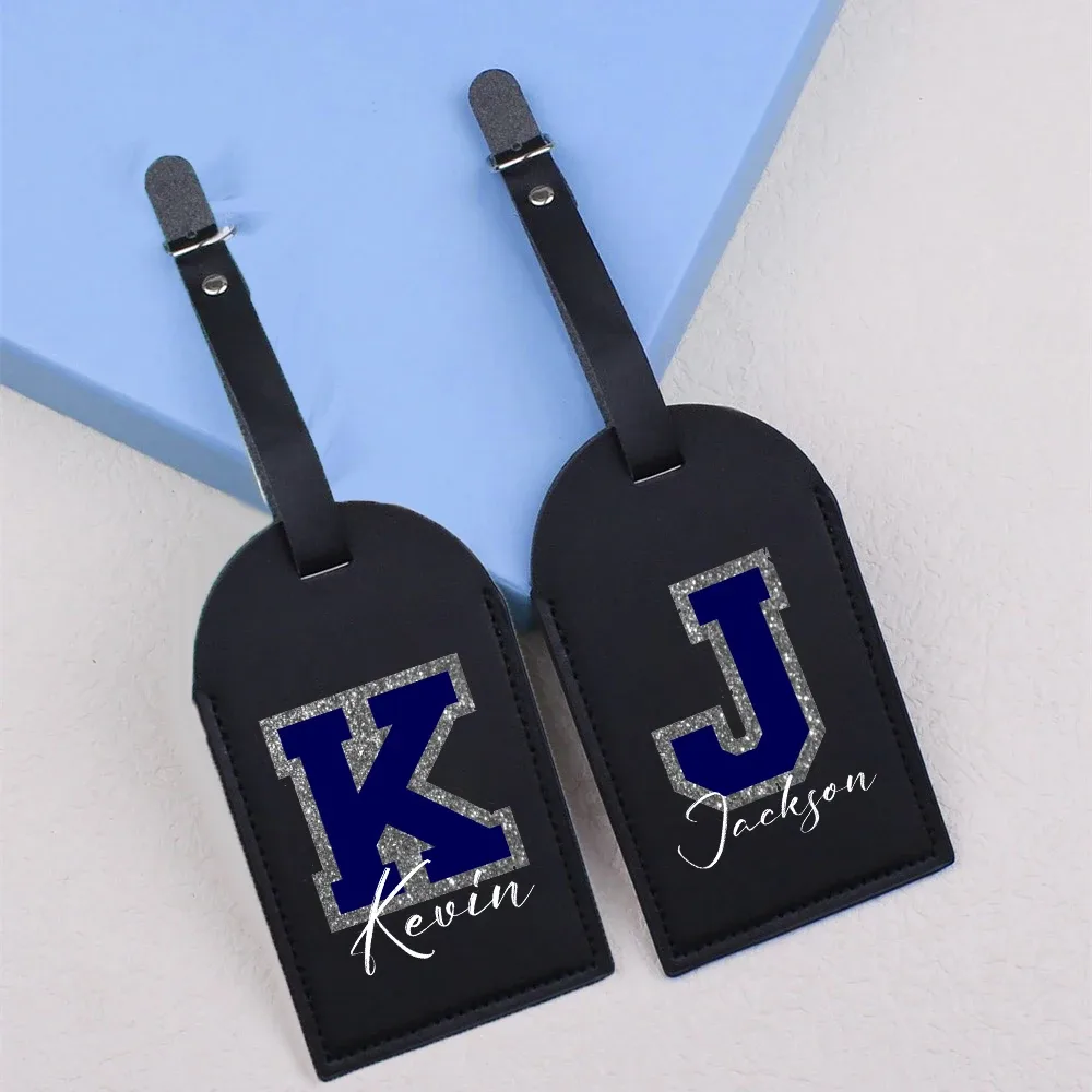 étiquette de bagage monogramme personnalisée avec nom initial, étiquettes de bagage en cuir pour valise, étiqu