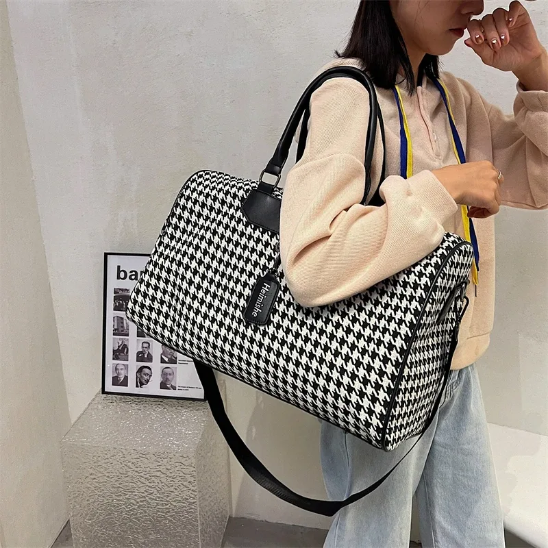 sac de voyage pied-de-poule pour femme, grand sac de sport, sac de sport, sac à main de week-end, sacs à bandoulière initiés, cubes d'emballage, fourre-tout