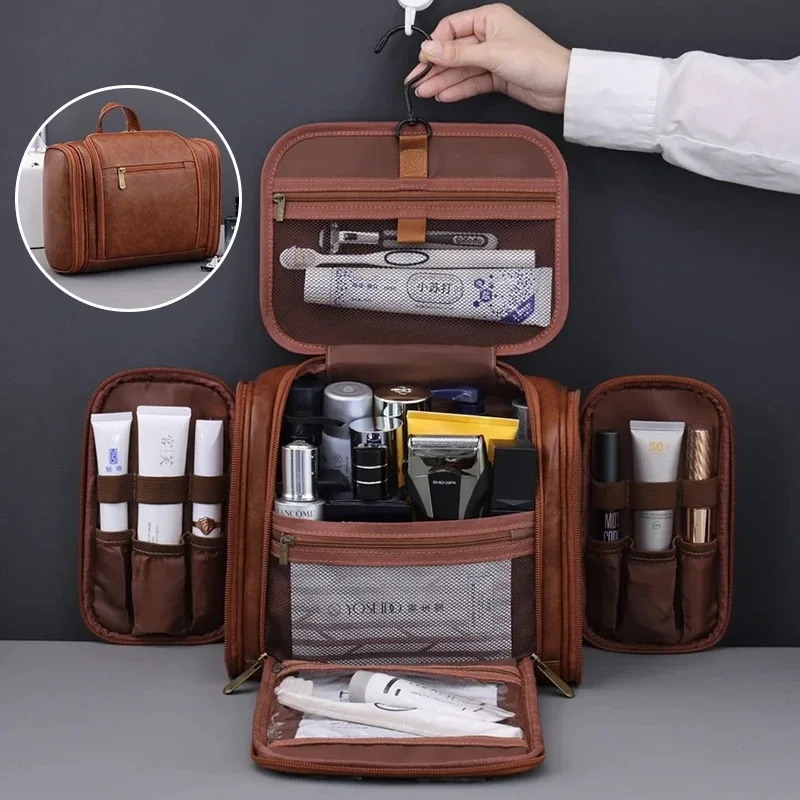 sac de maquillage imperméable avec crochet de suspension et plusieurs poches, sacs cosmétiques pour les essentiels de voyage, trousse de toilette pour femmes et hommes