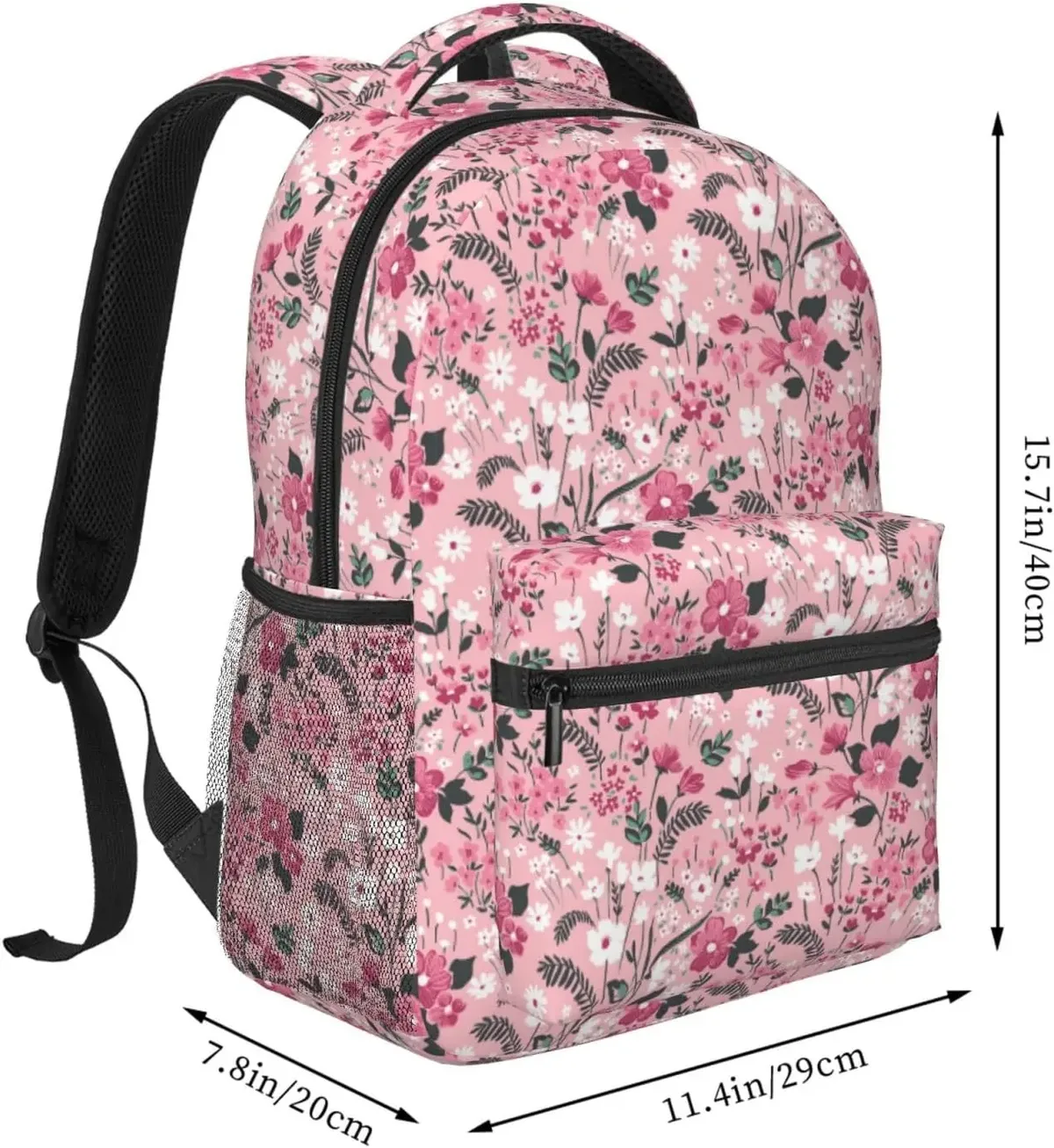 Sac à dos léger à motif de fleurs roses pour ordinateur portable, cartable universitaire, sac de jour décontracté, sac de voyage, hommes et femmes