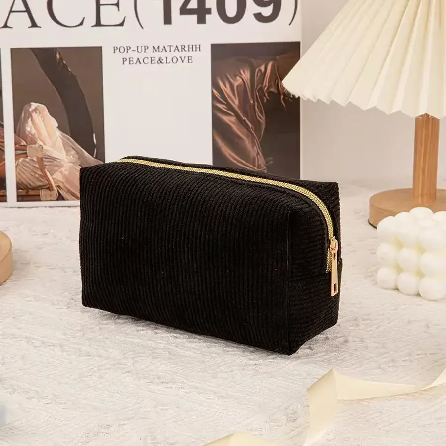nouveau sac à cosmétiques simple en velours côtelé pour fille, sac de toilette portable de grande capacité, sac de rangement de voyage d'affaires