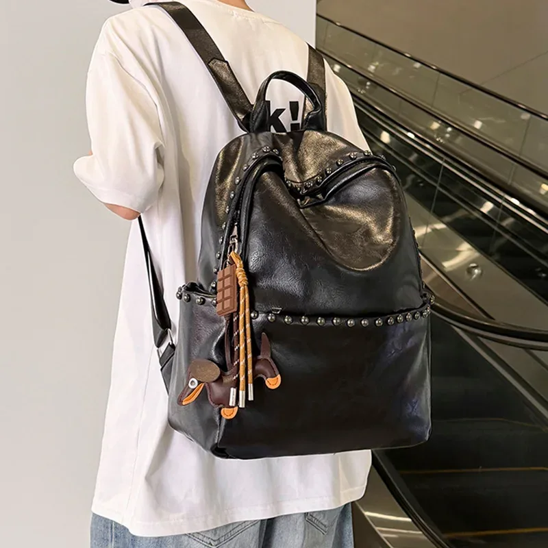 nouveau sac à dos à rivets, grande capacité, sac de voyage, sac à dos de couleur unie, sac pour ordinateur portable, sac à dos pour étudiants