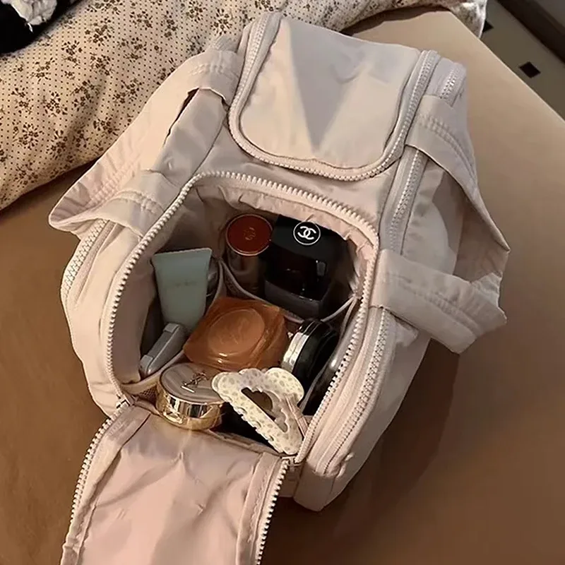 nouvelle trousse de maquillage de voyage verticale, grande capacité multi-zones avec poignée, trousse de toilette portable multi-compartiments pour femme