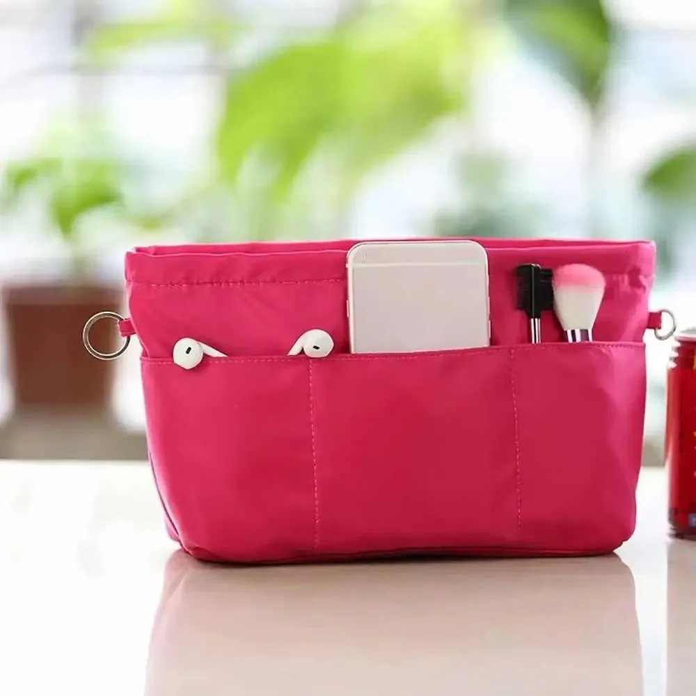 organisateur de cosmétiques vintage, sacs de rangement avec fermeture éclair, sac à main multi-poches, sac intérieur multifonctionnel de couleur unie pour femmes
