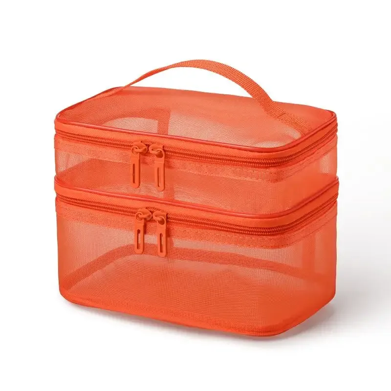 sac de voyage transparent en maille pour maquillage | organisateur de cosmétiques à grande capacité à une seule couche | pochette de rangement respirante pour produits de soin et articles de toilette