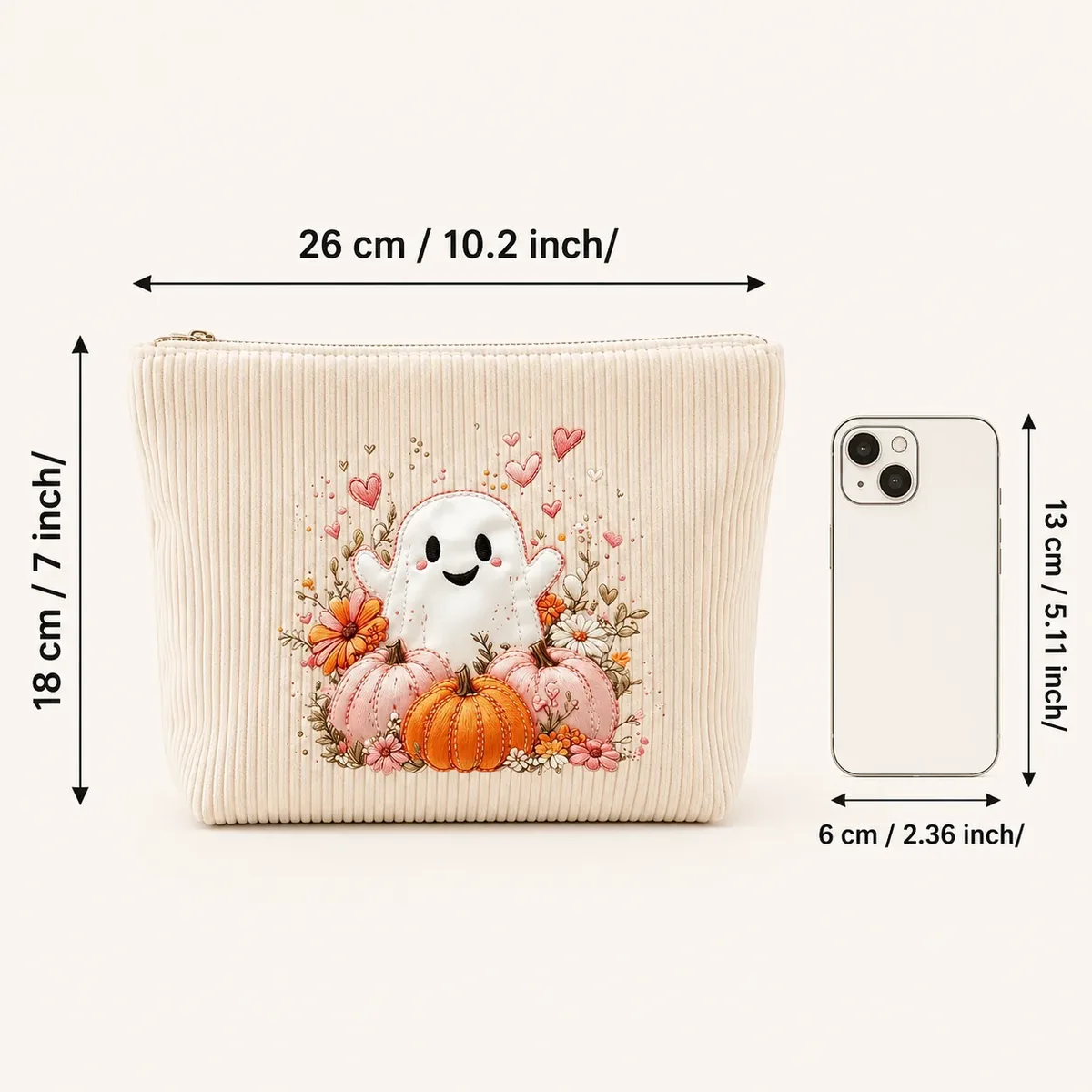 trousse de maquillage halloween fantôme en velours côtelé grande capacité sac de voyage organisateur de toilette pochette femme cadeau de fête d'automne