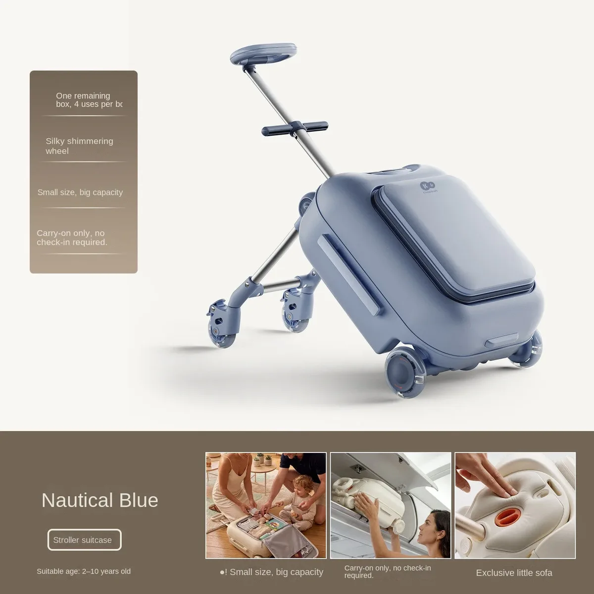 valise de voyage pour enfants avec roues lumineuses, bagage à main 4-en-1, sac à roulettes pour garçons et filles, sur lequel ils peuvent s'asseoir et rouler