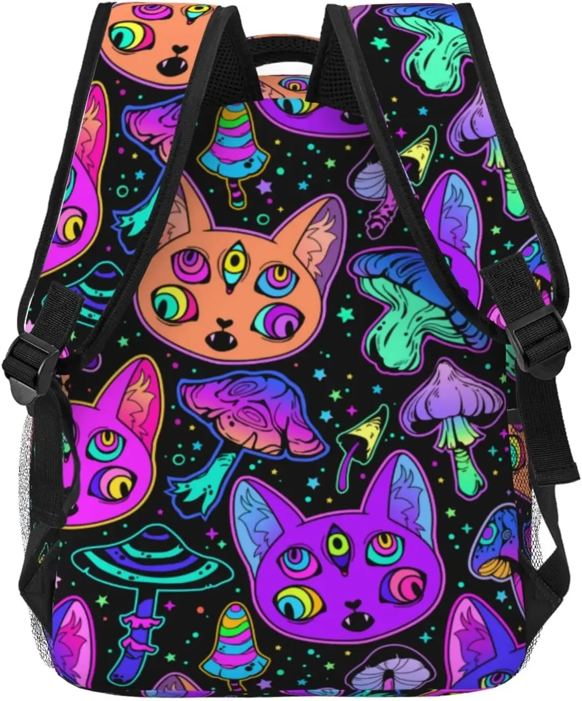 sac à dos trippy eyes avec sangles rembourrées pour voyage et camping, sac à dos antivol, noir, décontracté, halloween, chat, chambres plus lentes