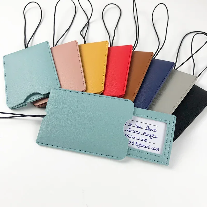 Étiquettes à bagages en cuir PU pour hommes et femmes, étiquettes de sac de valise, porte-adresse d'identification de nom de bagage, étiquette de bagage, accessoires de voyage
