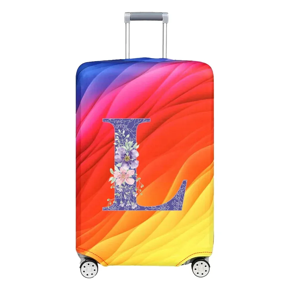 housse de protection pour bagages en tissu extensible, housse anti-poussière, anti-rayures, valise pour sac de 18 à 32 pouces, motif de lettres de fleurs violettes