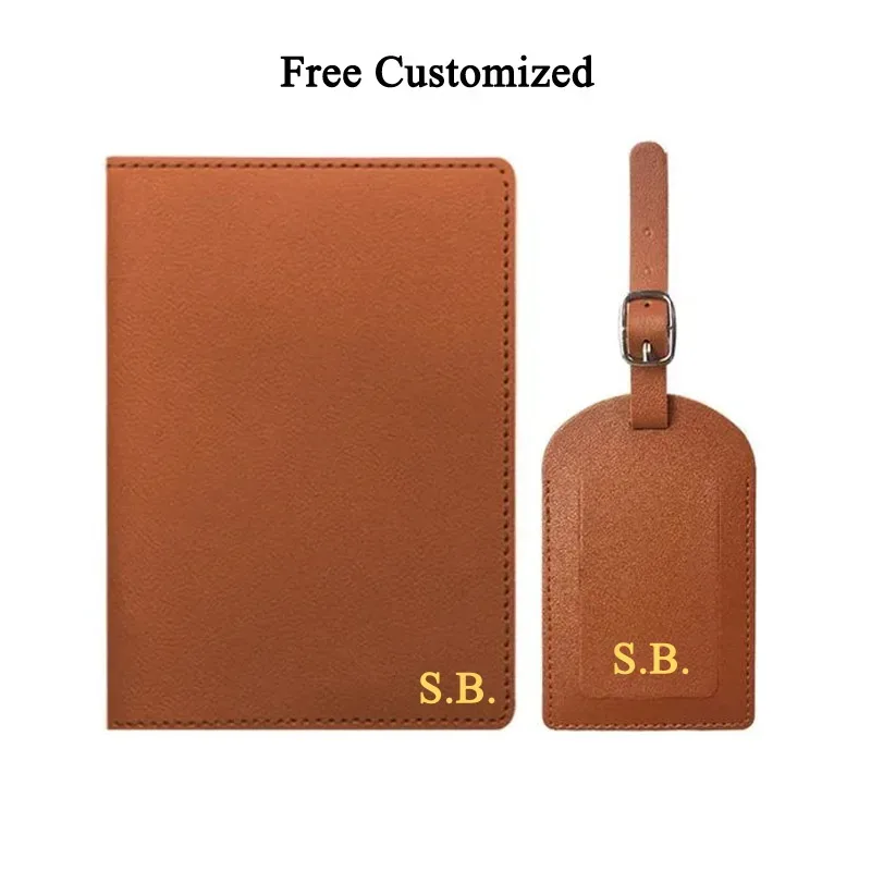 Couverture de passeport personnalisée gratuite, ensemble d'étiquette de bagage, porte-billet en cuir PU Soomth, ensemble d'accessoires de voyage personnalisés, mode