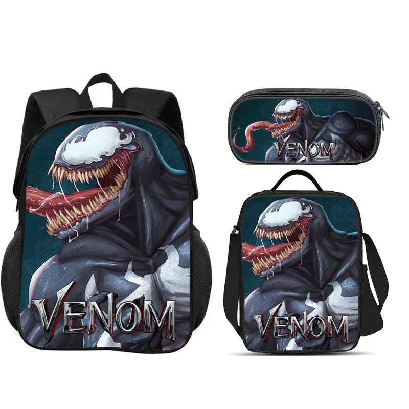 ensemble scolaire venom 3 pièces : sac à dos + trousse à crayons + sac à lunch, sac à dos scolaire tendance, cadeau pour enfants, pratique et multifonctionnel