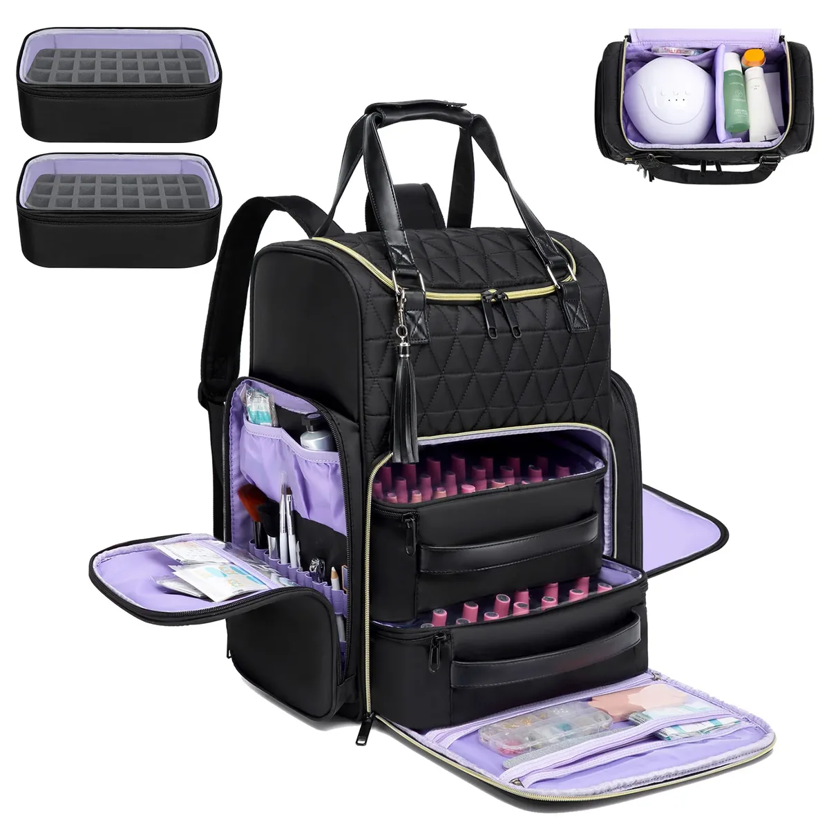Sac à dos organisateur de vernis à ongles, multi-compartiments, pour accessoires de manucure, outils de coupe-ongles, sac de transport pour accessoires de nail art, capacité 80+