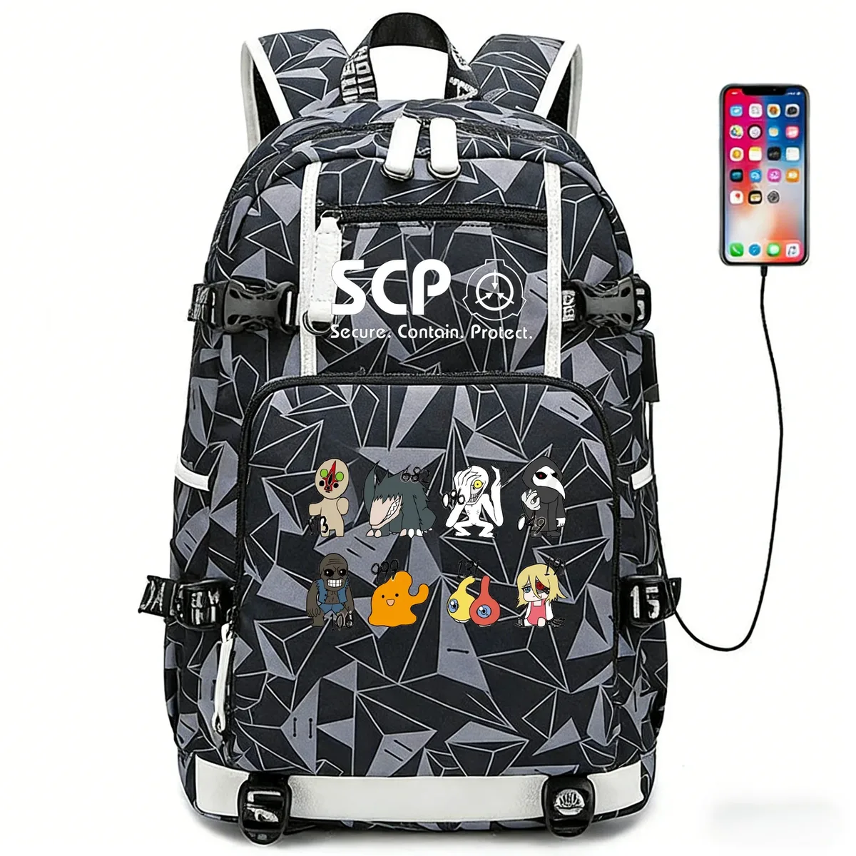 scp secure contain protect sac à dos pour fille et garçon, cartable, grande capacité, sac pour ordinateur portable, étanche, multifonction, chargement usb