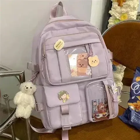 sac à dos lycée patchwork kawaii de grande capacité pour fille, sacoche à crayons pour enfant