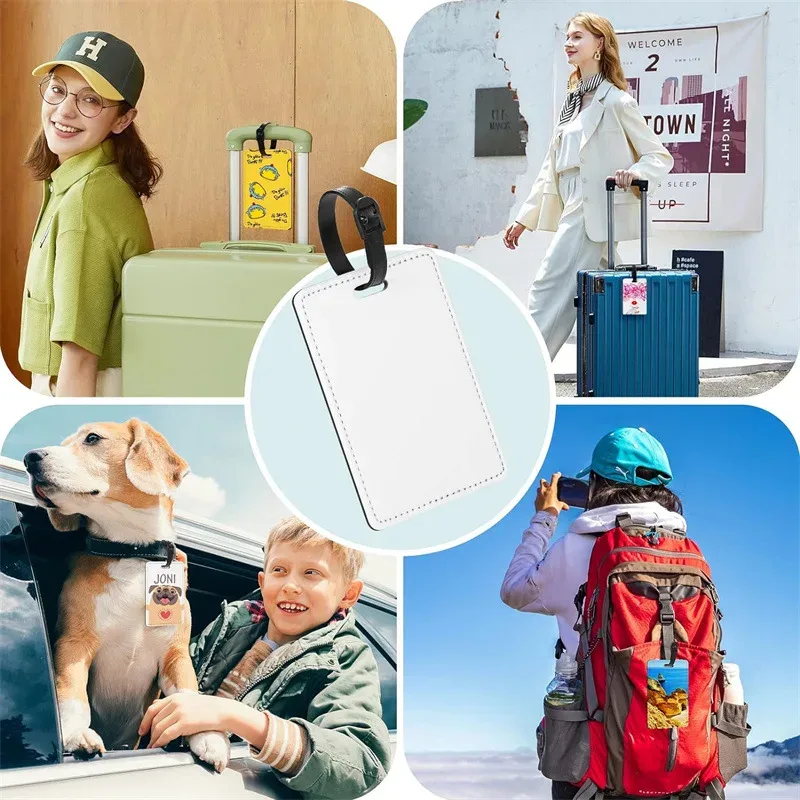 étiquettes de bagage en cuir pu avec image personnalisée, étiquettes d'identification étanches pour photos personnalisées, voyage d'affaires, passe d'embarquement en cuir haut de gamme
