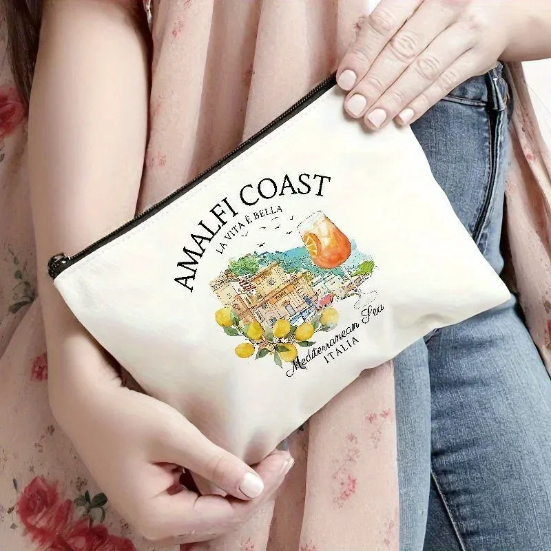 la dolce vita amalfi coast italia pochette à fermeture éclair avec imprimé citron italien, trousse à cosmétiques pour femme, organiseur de toilette pour la plage et les voyages