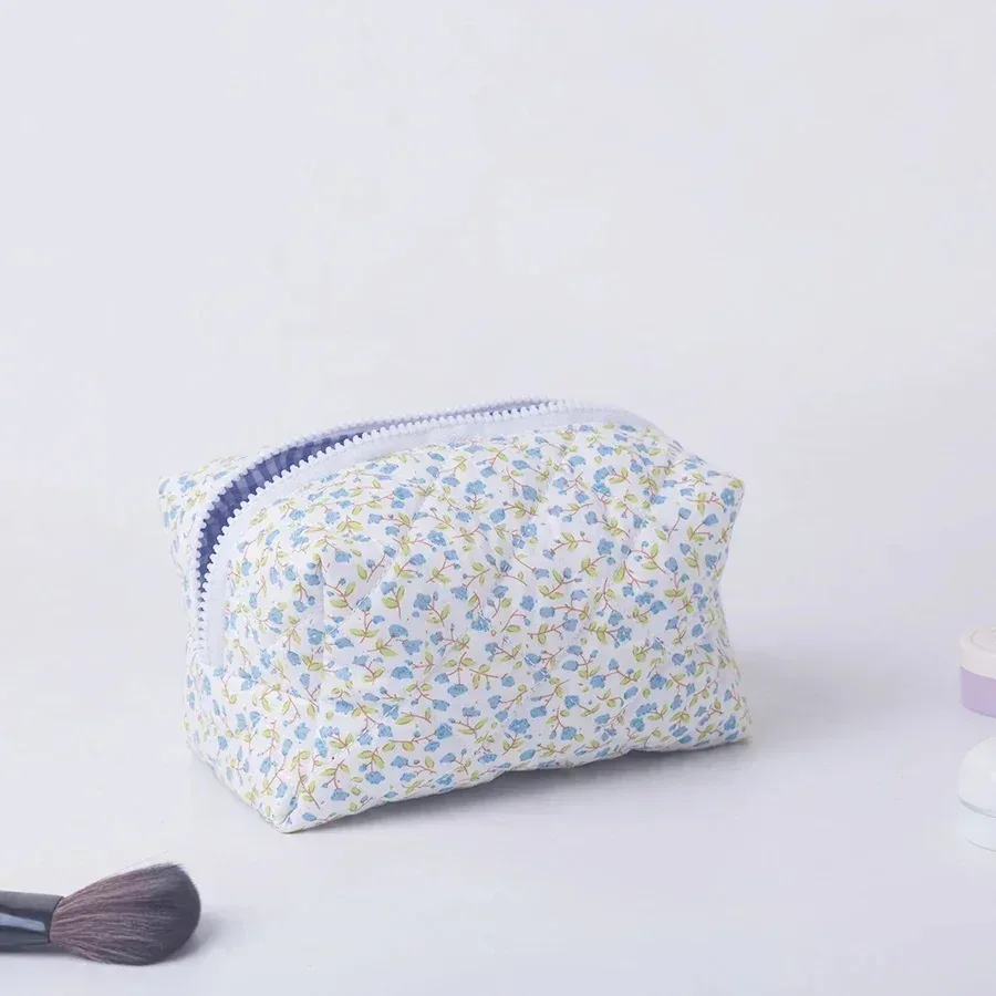 1pc fleur imprimé gonflé matelassé fermeture éclair maquillage sac organisateur de rangement toilette sac à main pochette cosmétique grand voyage sac cosmétique