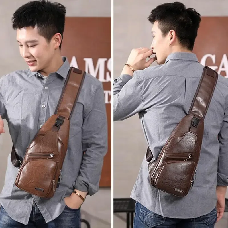 sacs de poitrine à bandoulière en cuir pu pour hommes, sac à bandoulière initié, petit sac à dos