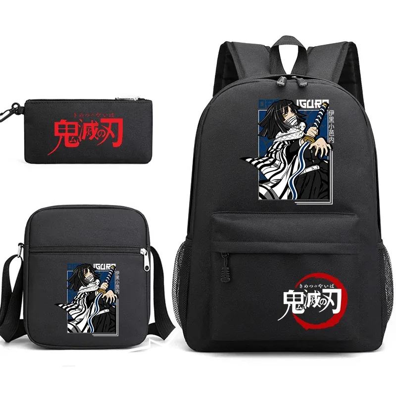 ensemble de sacs à dos d'école imprimés demon slayer, 3 pièces, avec sac à bandoulière, trousse à crayons pour garçons et filles