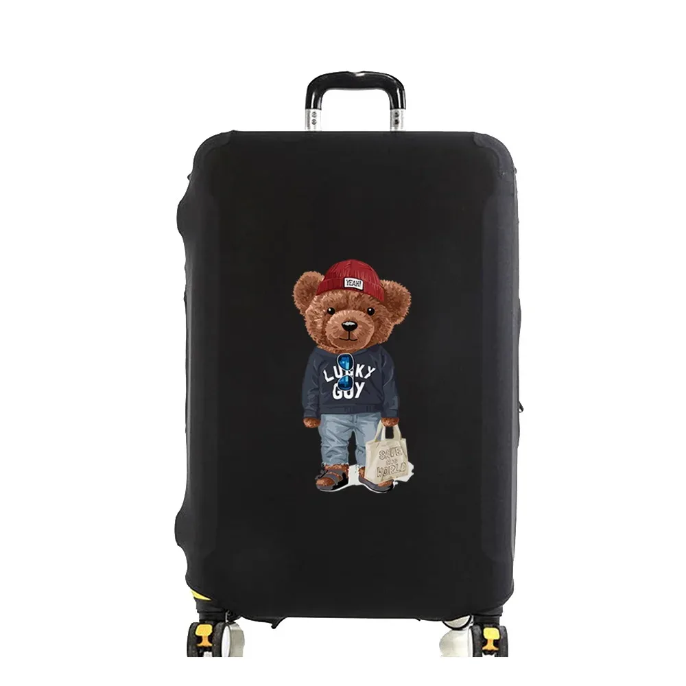 housse de protection pour valise de voyage, housse de protection élastique contre la poussière, adaptée aux valises de 18 à 32 pouces, motif ours de voyage à la mode