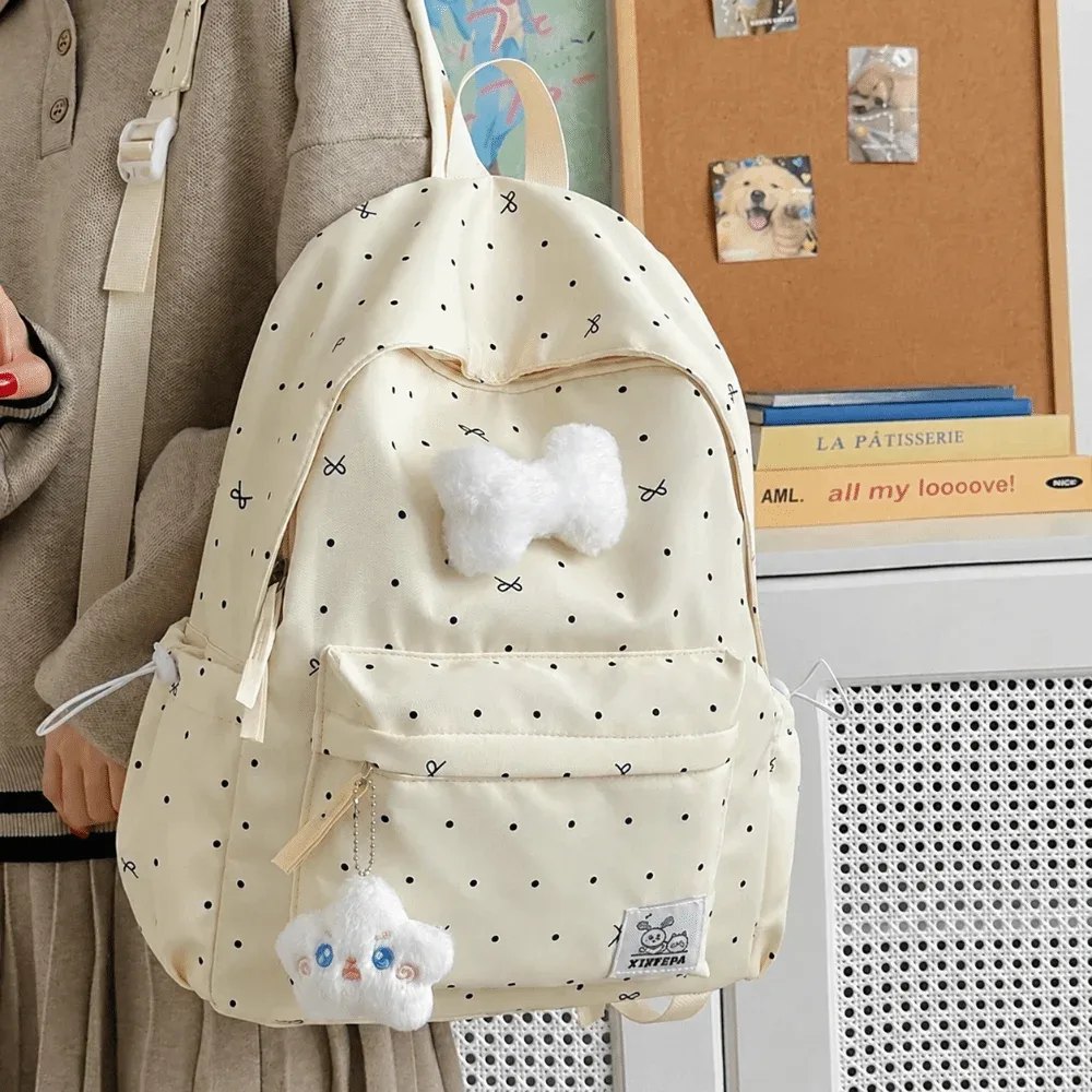 sac à dos tendance léger à pois avec nœud, décontracté, pour étudiants, durable, polyvalent, grande capacité, pour l'école et les voyages