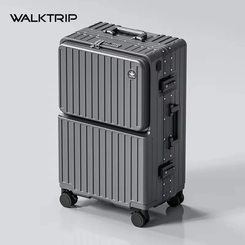 valise à ouverture frontale en pc avec cadre en aluminium, serrure tsa, porte-gobelet et port de charge 20/24/26 pouces