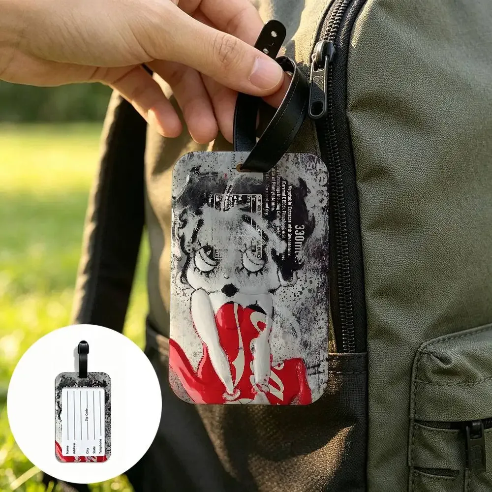 étiquette de bagage anti-perte anime b-bettys sexy boop, porte-carte d'identité en pvc, étiquette de nom pour bagages pour voyage en plein air