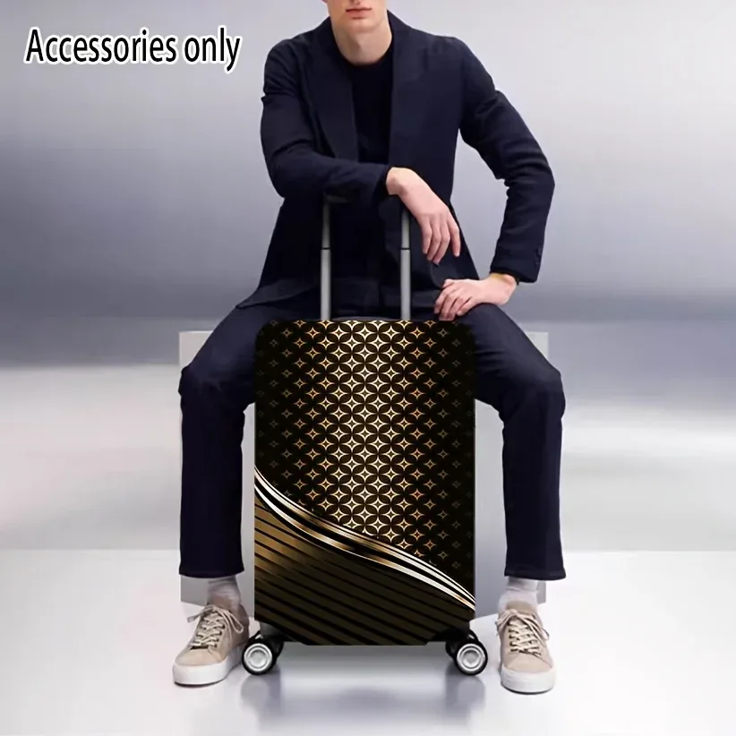 housse de bagage géométrique noire et dorée – un accessoire de voyage extensible conçu pour les valises à roul