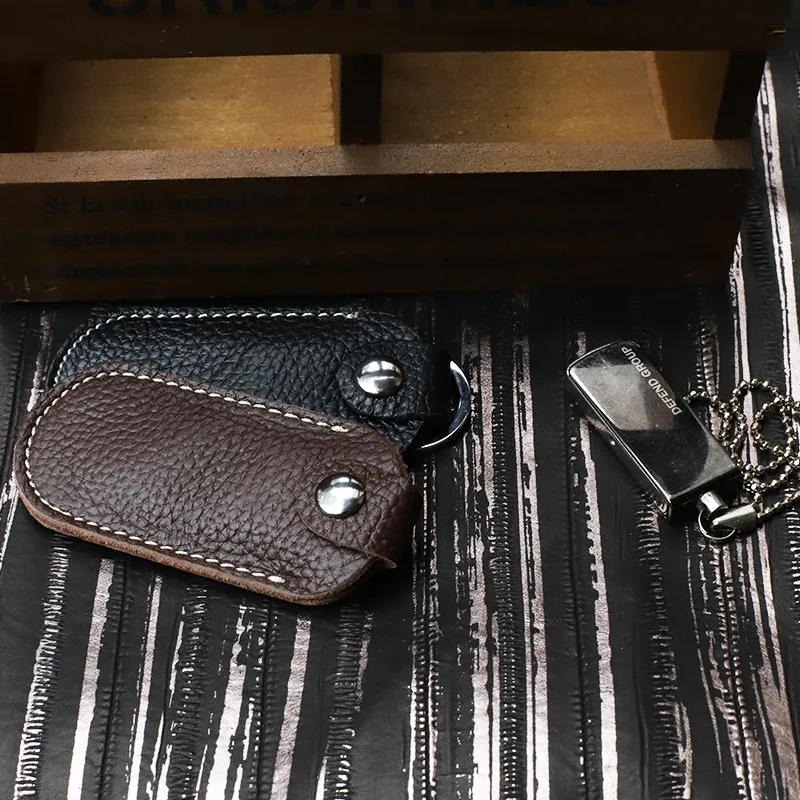 sacs de rangement à loquet en cuir véritable u disk, housse de protection, porte-clés, noir, étuis pour clé usb, clé usb, clé usb, pendrive