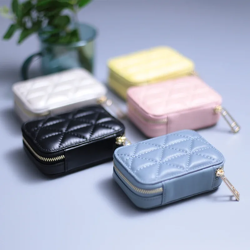 boîte à rouge à lèvres carrée de voyage, étui de rangement de maquillage en cuir véritable avec miroir, bâtons à lèvres, support en cuir, sac à cosmétiques, 2021