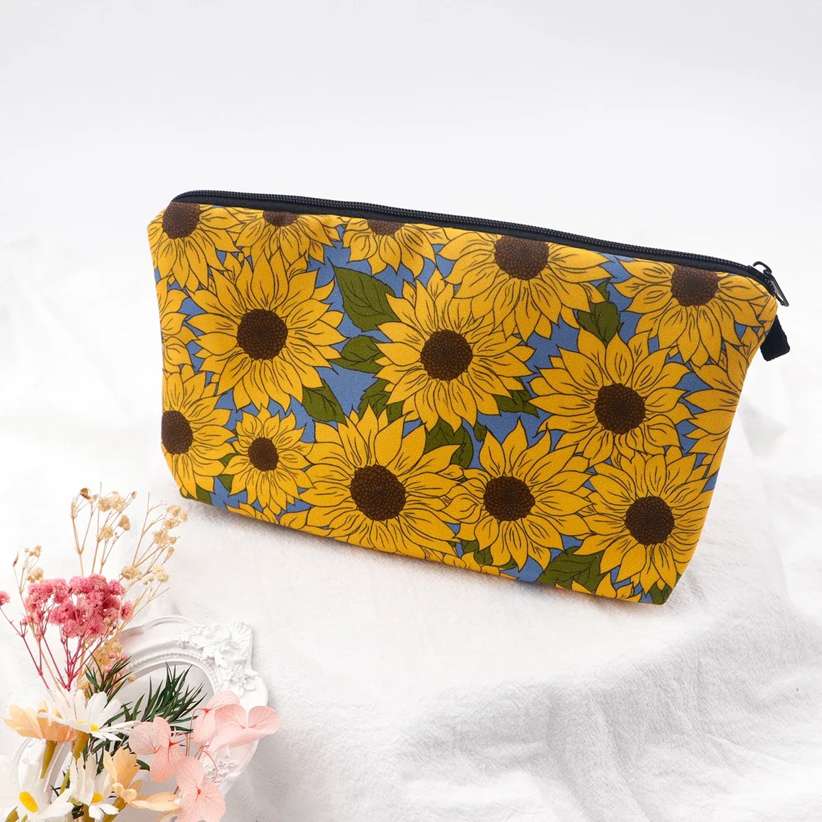sac de maquillage à fermeture éclair série fleur pour femmes, pochette de rangement de voyage portable, sac de rouge à lèvres de voyage, trousse de maquillage, sacs pour pinceaux cosmétiques
