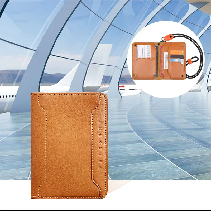 porte-passeport de voyage en cuir véritable, étui de protection pour passeports, portefeuille pour cartes, sac à main de grande capacité