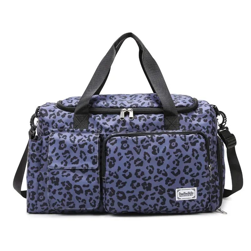 sac polochon de voyage de grande capacité pour femmes, sac à main léopard zèbre camouflage pour femmes, sac à bandoulière de séparation sèche et humide pour fitness