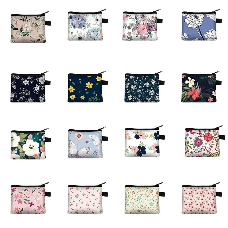 petit sac à cosmétiques imprimé floral pour filles et femmes, sac de rangement pour serviettes hygiéniques, sac de rangement pour pièces de monnaie, carte, argent, écouteurs, porte-rouge à lèvres, pochette