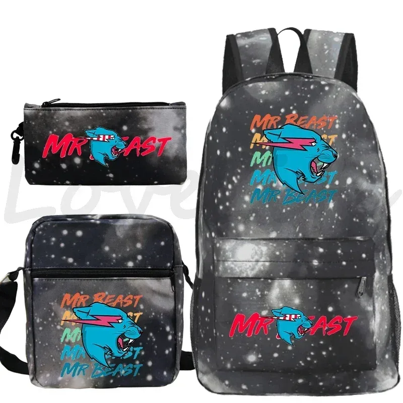 sac à dos d'école mr beast lightning cat pour garçons et filles, sacs d'école 3 pièces/ensemble, sac de voyage, sac à dos imprimé mr beast, mochila pour enfants, cadeau