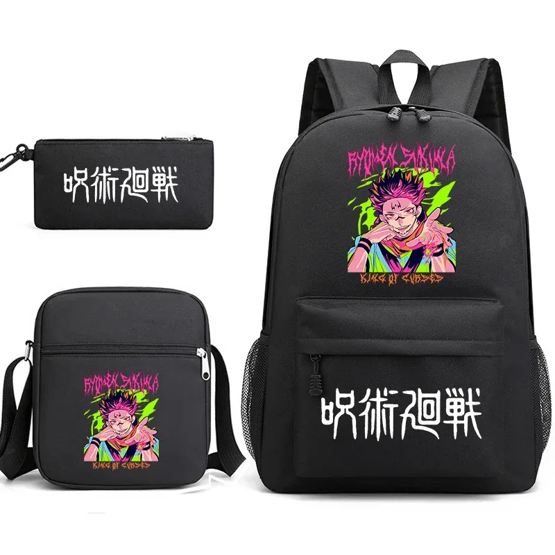 sac à dos anime jujutsu kaisen, trousse à crayons, ensemble de 3 pièces, sac à dos léger pour enfants et adolescents