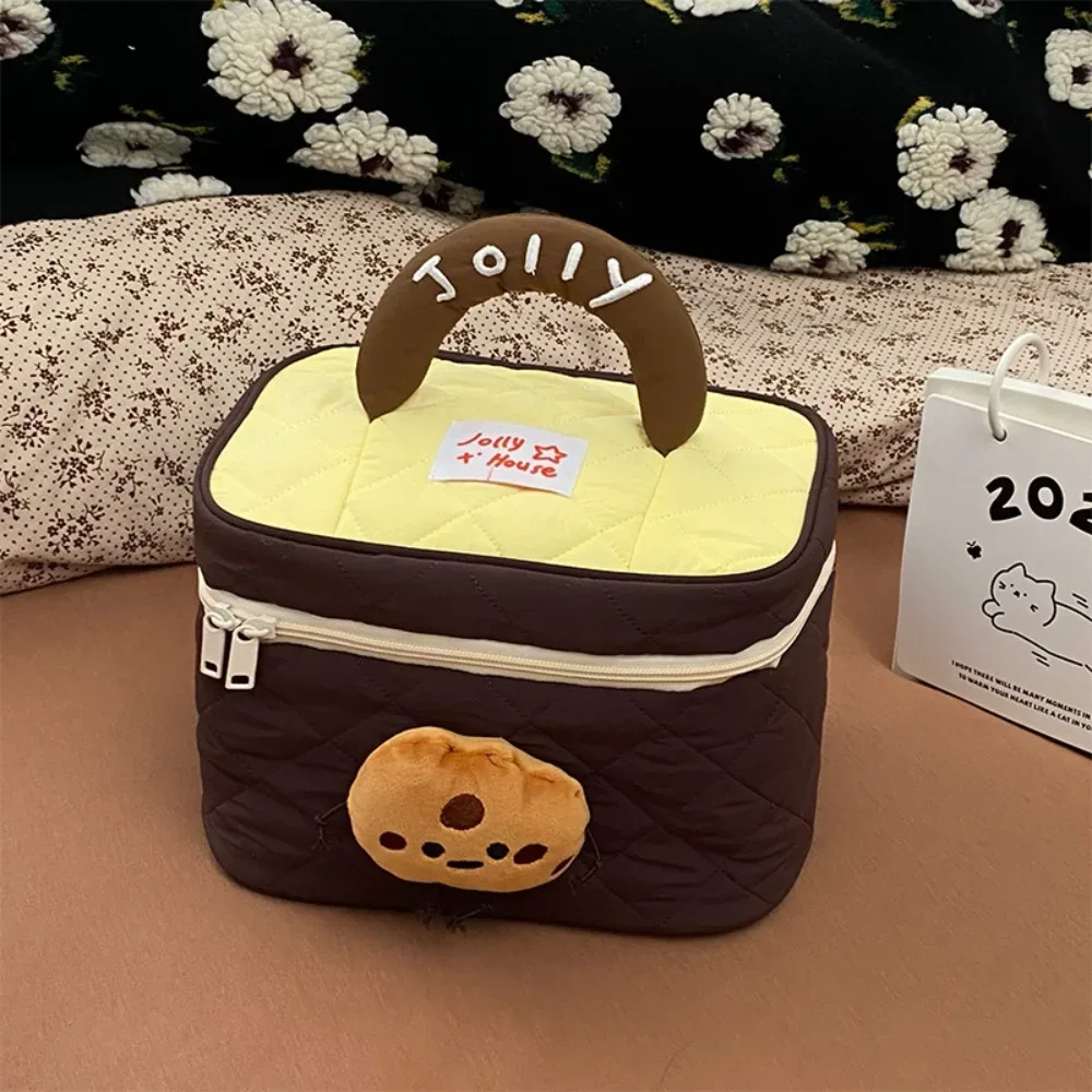 trousse de maquillage portable carrée kawaii couleur dopamine, sac de voyage à fermeture éclair pour cosmétiques et articles de toilette