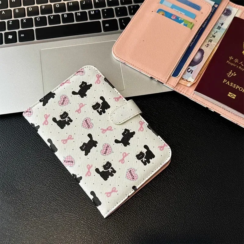 mignon nœud chien imprimé hommes femmes étanche porte-passeport couvre étui voyage pu carte de crédit portefeuille passeport livre passeport couverture