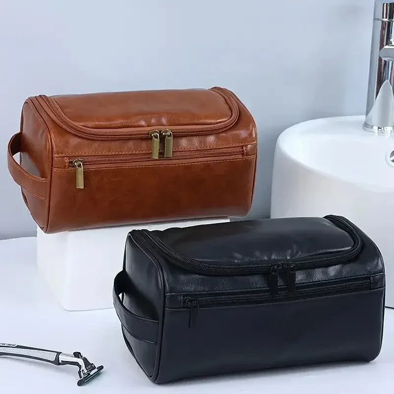 Trousse de Toilette en Cuir pour Hommes et Femmes, Trousse de Toilette Suspendue pour Hommes, Sac de Voyage, Grande Trousse de Cosmétiques pour le Voyage