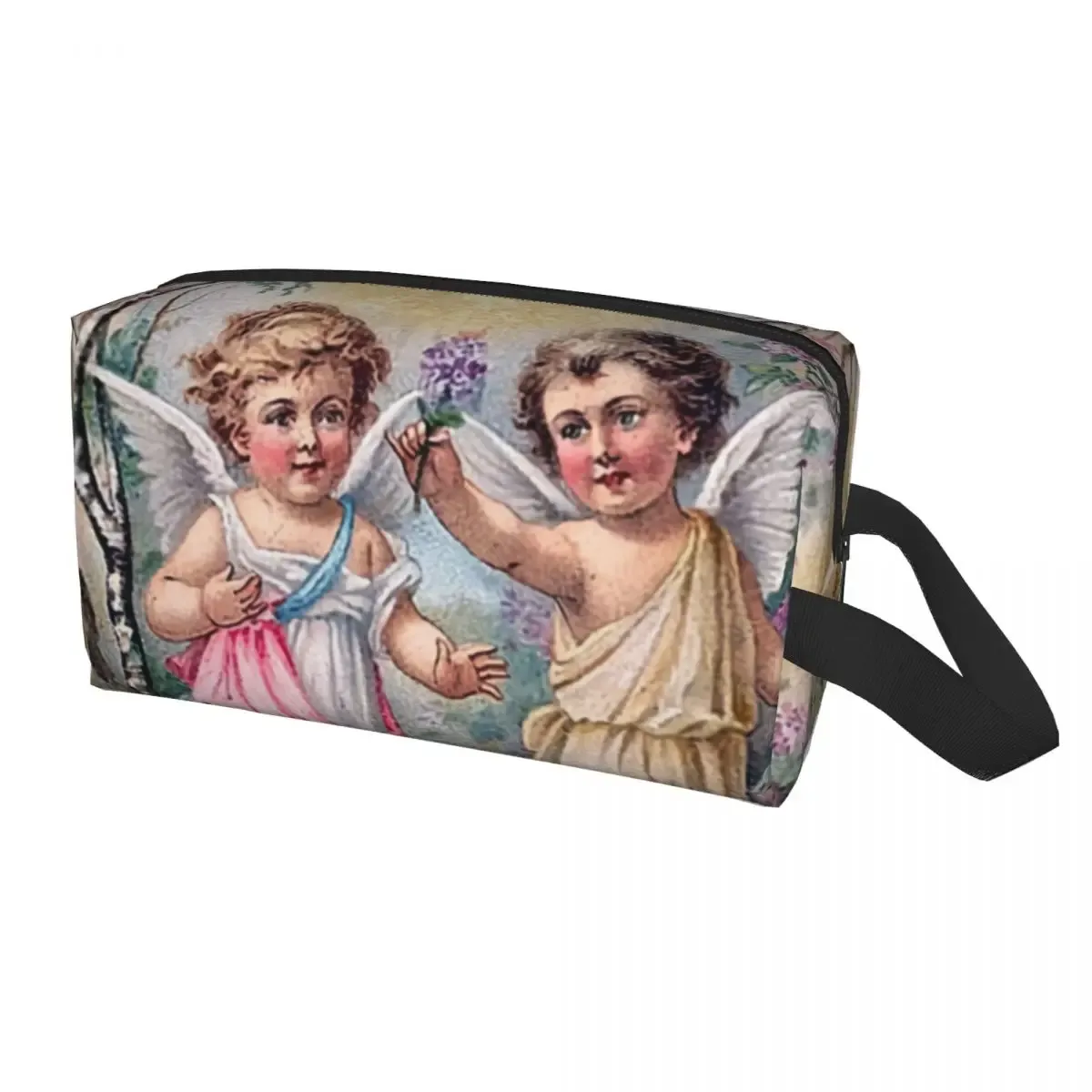 sac à cosmétiques de voyage personnalisé pour femmes, rose vintage, ange victorien, trousse de toilette de maquillage, trousse de rangement de beauté