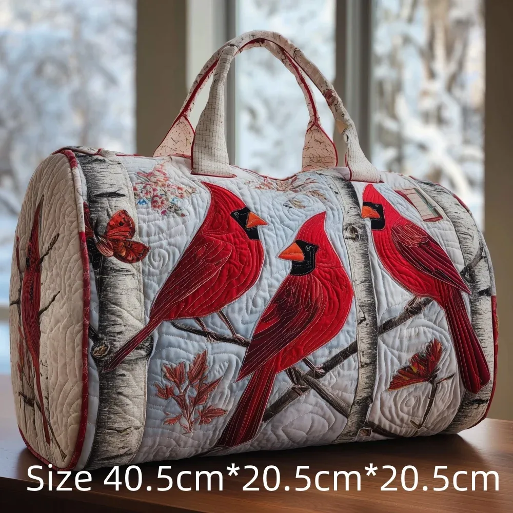 sac de voyage matelassé 3d vintage tendance, imprimé floral oiseau cardinal, sac de week-end, de sport ou de plage durable, sac fourre-tout pour femme