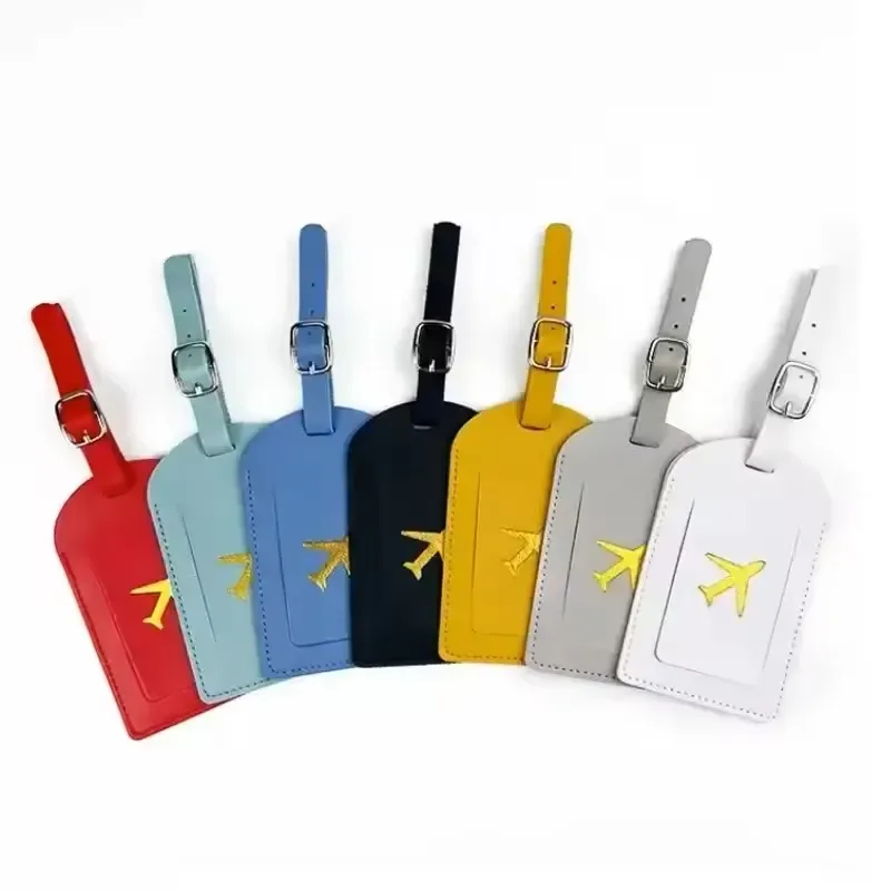 étiquette de bagage d'affaires en cuir estampillé, étiquette d'adresse de valise, étui d'embarquement, nom, identification, clip d'adresse, accessoires de voyage