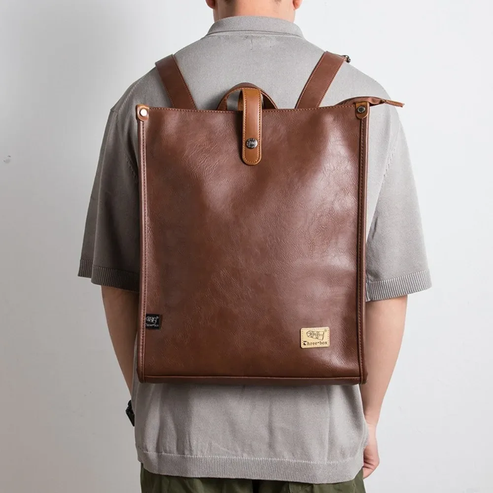 Nouveau sac à dos pour homme de style japonais en cuir PU, grande capacité, rétro, carré, sac d'étudiant, sac à dos tendance pour jeunes, sac à dos pour ordinateur